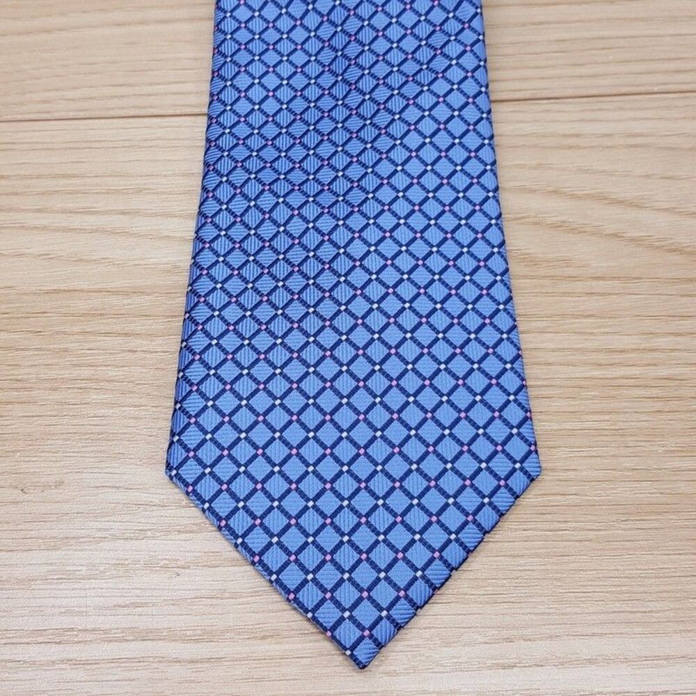 CLUB ROOM Mens Neck Tie Blue Diamond Grid Modern Classic Necktie